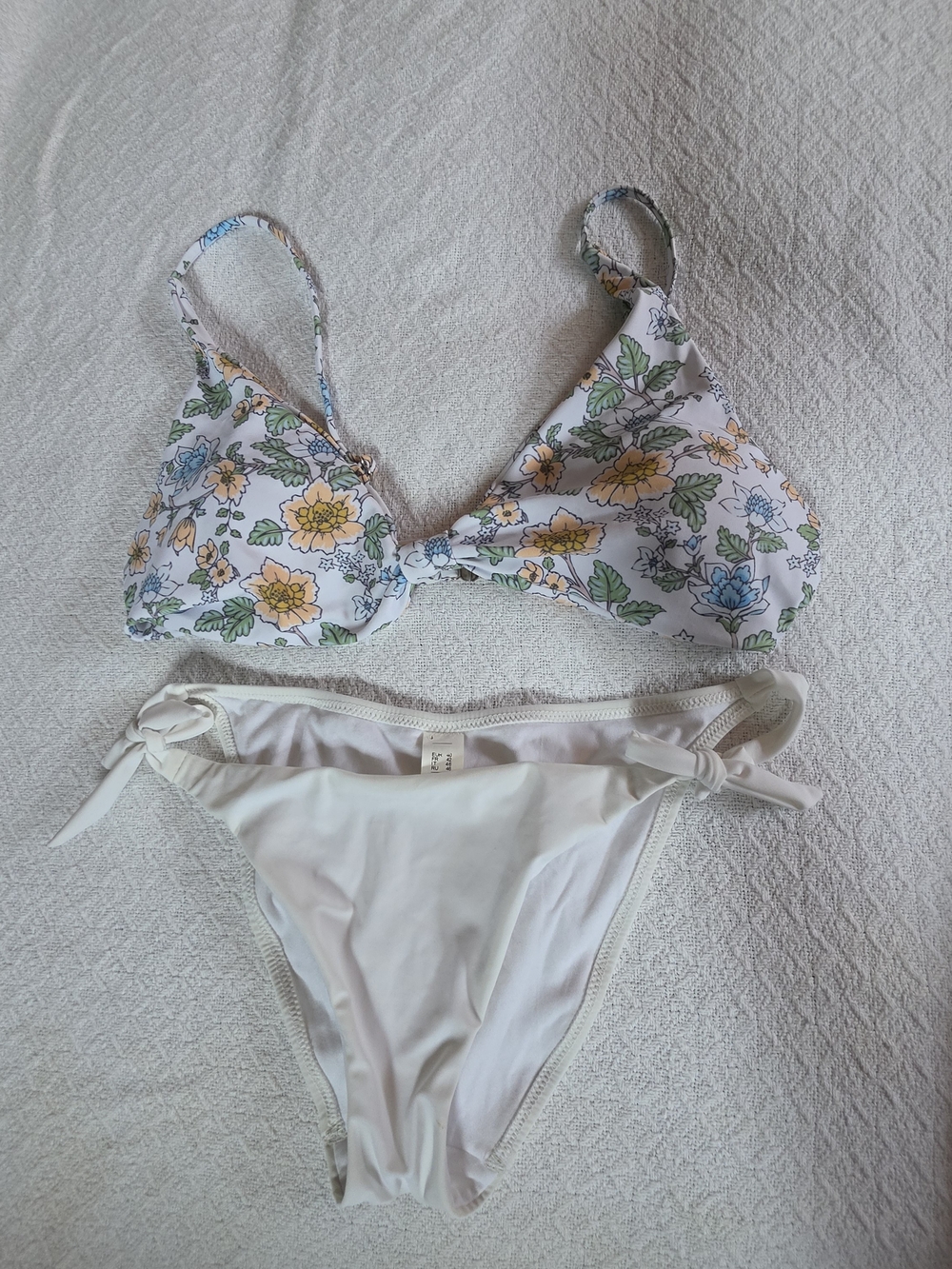 Floral Triangle Bikini Set in White with Yellow & Blue Flowers